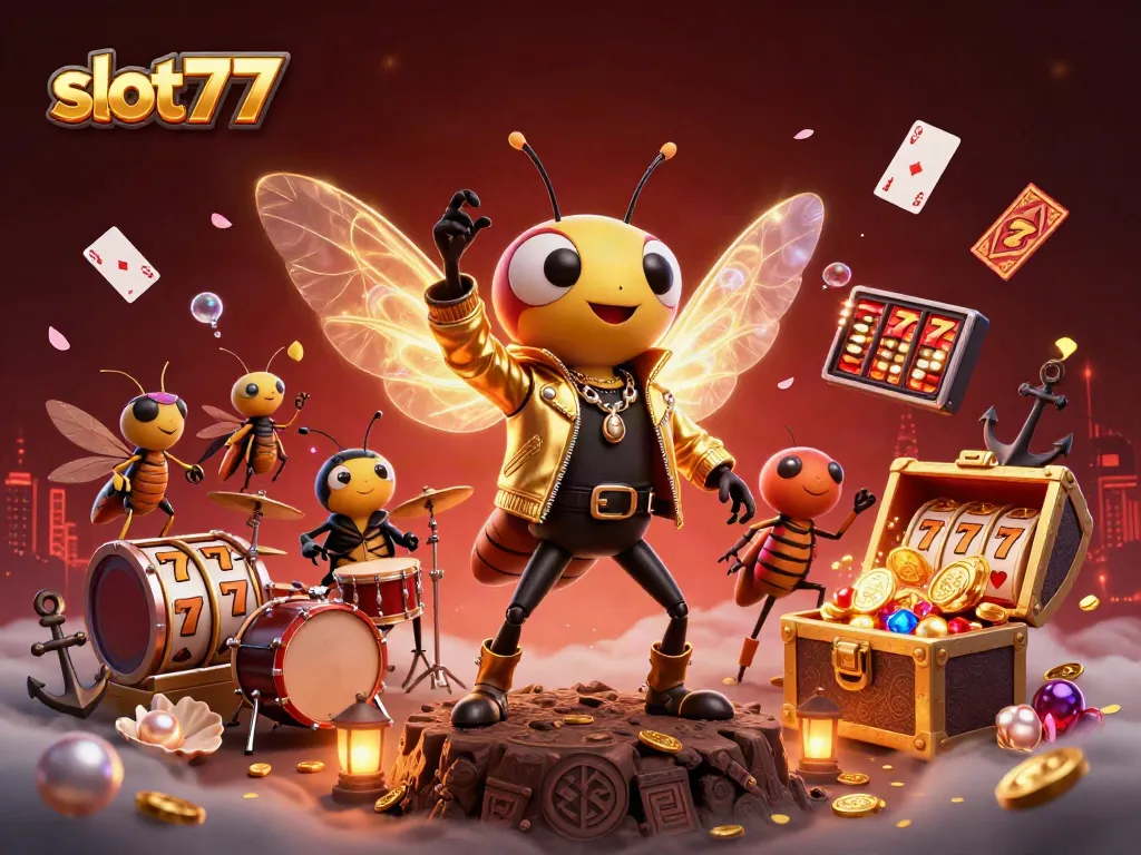 Experience excitement with slot777, featuring vibrant 3D illustration of a rock star and gaming elements.