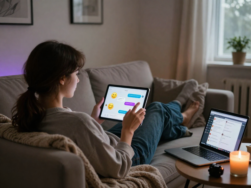 Engaging with sex ai in a cozy home setting with vibrant chat interactions.